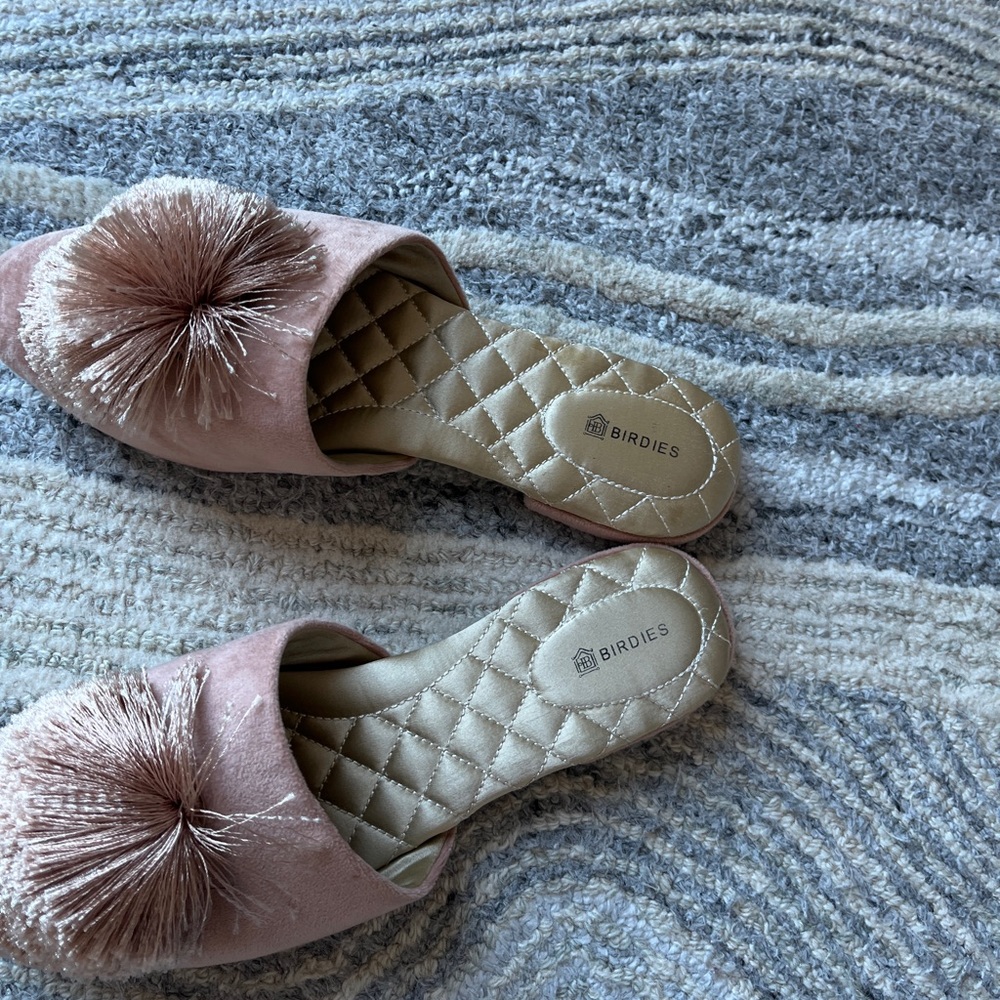 Birdies The Songbird Mule Pom Pom Blush Dusty Pink Velvet Slippers | Size 8.5 - Picture 5 of 10